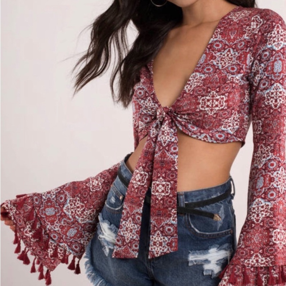 Boho Hippie Tobi Lana Red Psychedelic Print Crop Top